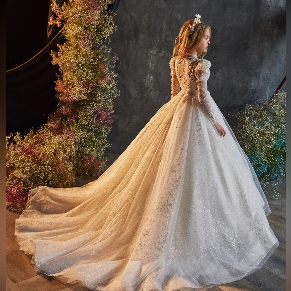 Luxurious White Junior Communion / Bridesmaid Dress.